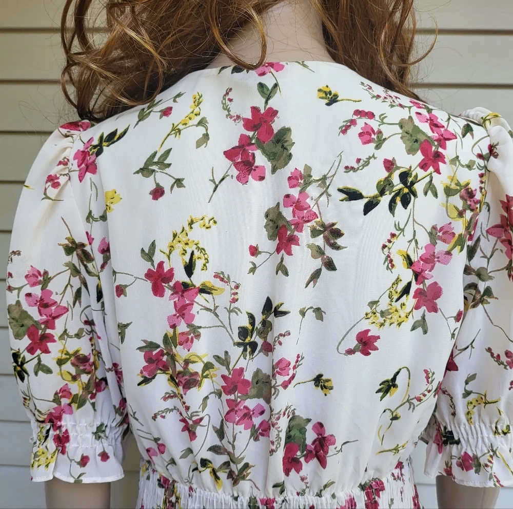 🔥SOLD🔥 🆕️🌺TAYLOR🌺 Women's Short Sleeve Floral Surplice Dress💃 - Picture 7 of 14